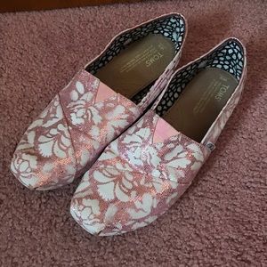 Toms Size 9- Pink Glitter Flower Design